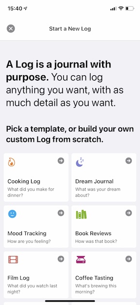 screenshot showing the template selection screen
