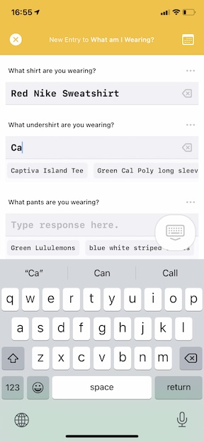screenshot showing an example log entry being created